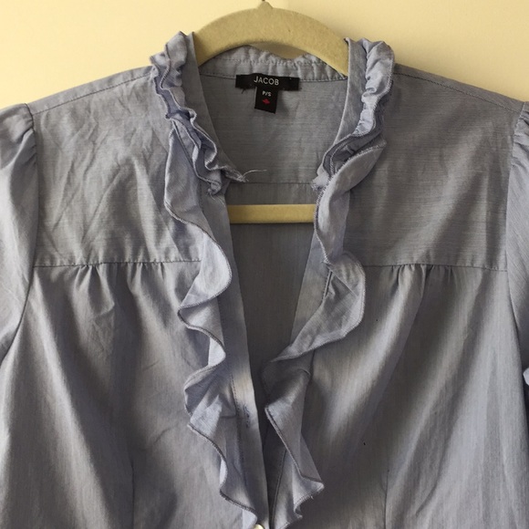 Jacob Blue and White Stripe Ruffle Blouse - Picture 3 of 12